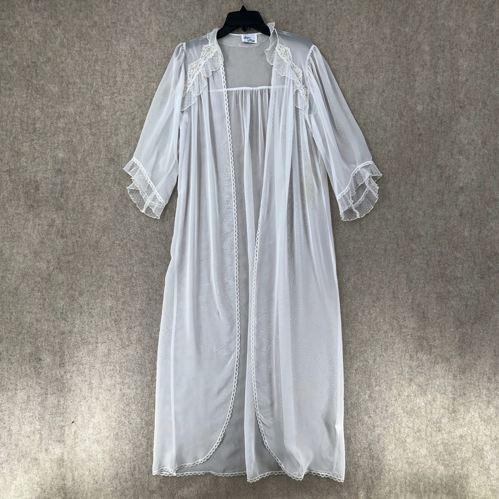 VTG Sugar Plum Pink Silky Chiffon‎ Nightgown Robe Lingerie Sleepwear Cover SMALL